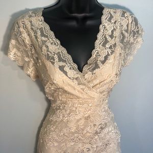 Cream Lace Gown with Beading & Sequins
